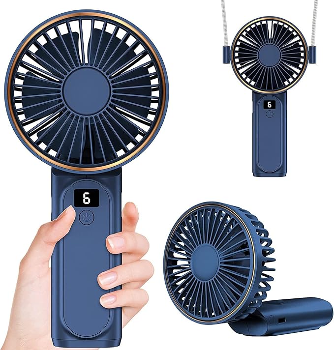 Portable Hand Fan, Mini Rechargeable Small Fan, 4000mAh Long-Lasting Battery Fan, 180° Foldable Table Fan, 6-Speed Quiet Fan with LED Display