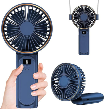 Portable Hand Fan, Mini Rechargeable Small Fan, 4000mAh Long-Lasting Battery Fan, 180° Foldable Table Fan, 6-Speed Quiet Fan with LED Display