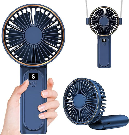 Portable Hand Fan, Mini Rechargeable Small Fan, 4000mAh Long-Lasting Battery Fan, 180° Foldable Table Fan, 6-Speed Quiet Fan with LED Display