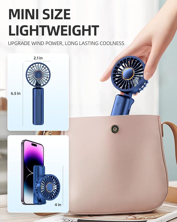 Portable Hand Fan, Mini Rechargeable Small Fan, 4000mAh Long-Lasting Battery Fan, 180° Foldable Table Fan, 6-Speed Quiet Fan with LED Display